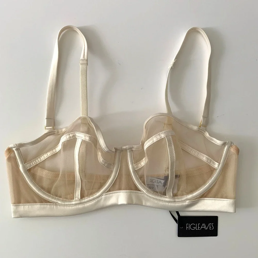 NWT Figleaves Pimlico Bra Nude Ivory Sheer Underwire Bra 32D Non Padded Balcony - Picture 2 of 10